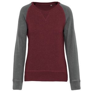 Kariban K492 - Ladies' two-tone organic crew neck raglan sleeve sweatshirt Wine Heather / Grey Heather