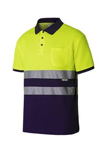 Velilla 305513 - HV SS TWO-TONE COTTON POLO NAVY BLUE/HI-VIS YELLOW